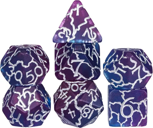Miniatura 43 de Juego de dados de resina para DND, juego de 7 dados poliédricos negros D&D rellenos con papel de colores brillantes para juegos de rol