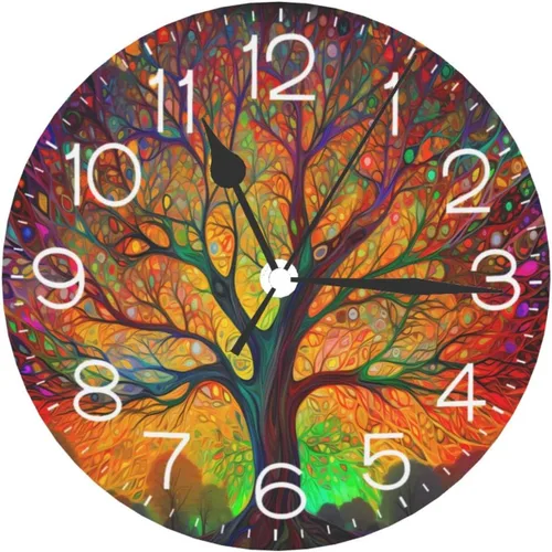 Reloj de pared redondo para cuatro estaciones, árbol de la vida, silencioso, sin tictac, relojes decorativos con pilas, reloj silencioso 9.84