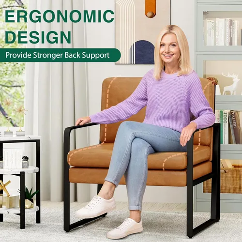 Miniatura 6 de ALISH Sillas de acento, sillón tapizado, sillas modernas de sala de estar, sillón de lino con brazos laterales, sillas de lectura con patas de metal