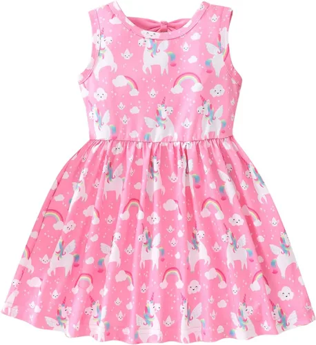 Miniatura 17 de Popshion Vestidos de verano para niñas con estampado de leopardo, vestido con lazo en la espalda, ropa de dinosaurio, sin mangas, para niños