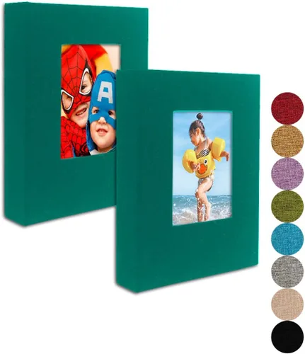 Miniatura 14 de GPIRAL Álbum de fotos pequeño de 4 x 6 pulgadas, páginas transparentes, cubierta de lino con ventana frontal, paquete de 2, cada álbum con capacidad