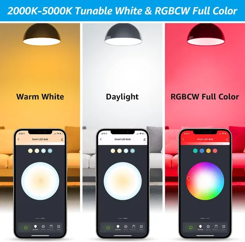 Miniatura 4 de TORCHSTAR Bombillas inteligentes A21, WiFi y Bluetooth, compatibles con Alexa, Echo y Google Home, bombilla LED inteligente RGBCW 2000K-5000K,
