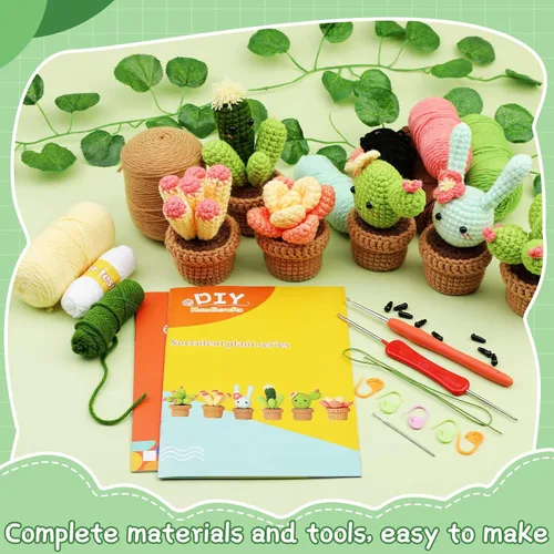 Miniatura 5 de WONVOC Kit de ganchillo para plantas, kit de plantas de ganchillo para principiantes, kit de ganchillo para adultos, con ganchillos, suministros