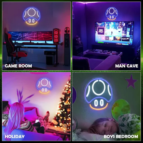 Miniatura 7 de Kavaas Letrero de Neón para Videojuegos, Letrero de Neón de Hongo para Decoración de Sala de Juegos, Cueva de Hombre, Habitación de Niños