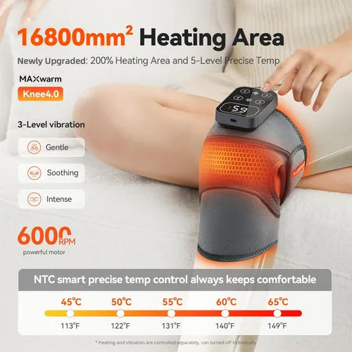 Miniatura 2 de IKEEPFIT - Masajeador de rodilla inalámbrico con calor y vibración para alivio del dolor, MAXwarm 4.0 [2025 Actualizado] - Rodillera eléctrica