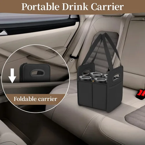 Miniatura 3 de Foyego Porta bebidas de 4 tazas con asa, portavasos reutilizables para bebidas, portátil, plegable, aislante, para taza de café, para entrega