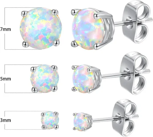 Miniatura 2 de Impresionantes aretes de ópalo chapados en oro rosa, aretes de ópalo chapados en oro rosa de 18 quilates, 0.236 in redondos para mujer