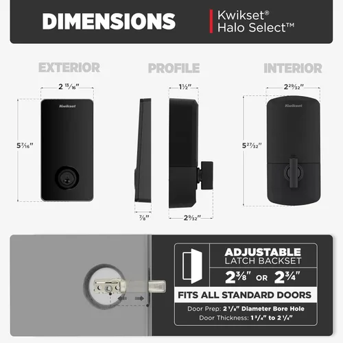 Miniatura 2 de Kwikset Halo Select - Cerradura inteligente de entrada sin llave para puerta con Wi-Fi y Matter habilitada, cerrojo de puerta sin necesidad