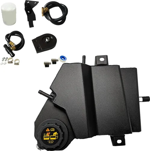 Refrigerante de Aluminio Degas Botella Negro y Tapa con Kit de Filtración (Negro) Vista Actualizada - Compatible con Ford Powerstroke 6.0L - DK