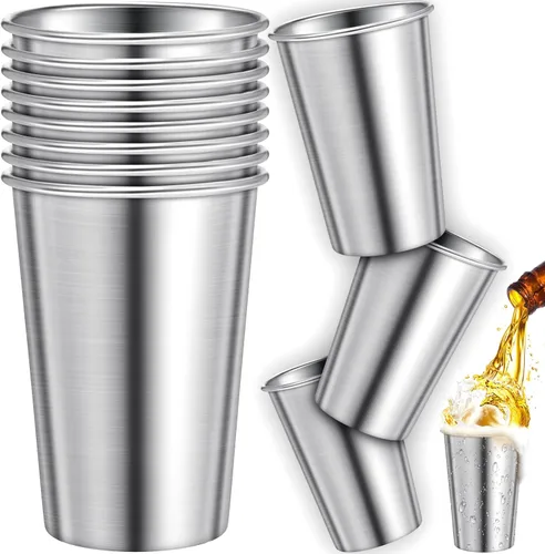 Honeydak Paquete de 12 vasos de acero inoxidable de 16 onzas, vasos de metal apilables de acero inoxidable, vasos de pinta irrompibles para adultos,