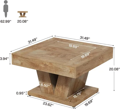 Miniatura 2 de Tribesigns - Mesa de café cuadrada, mesa de centro de madera para sala de estar, mesa de acento moderna de 31.5" para cóctel y té, natural