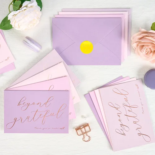 Miniatura 5 de Crisky 50 unidades de tarjetas de agradecimiento de tono lavanda Más allá de agradecido con sobres y pegatinas, tarjetas de felicitación simples