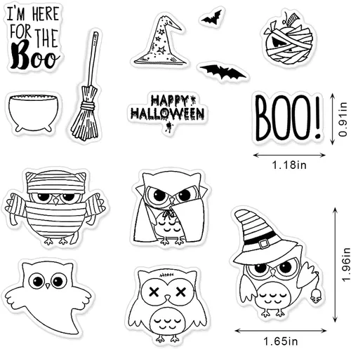 Miniatura 2 de Sellos y troqueles de búho de Halloween para hacer tarjetas, palabras abucheadas de murciélagos, troqueles de silicona transparente, troqueles