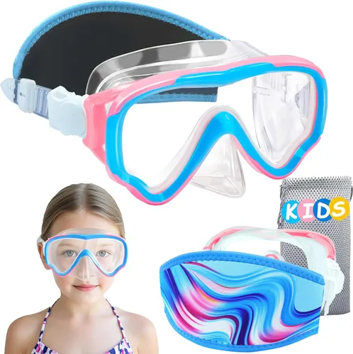 Vvinca Gafas de natación para niños con cubierta para la nariz, antivaho, a prueba de fugas, máscara de natación de visión amplia con correa de tela