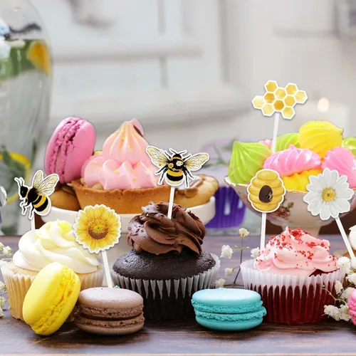 Miniatura 8 de WERNNSAI 36 adornos para cupcakes de abejorros – Decoración para tartas de abejorro, decoración de pastel de panal, decoración de fiesta