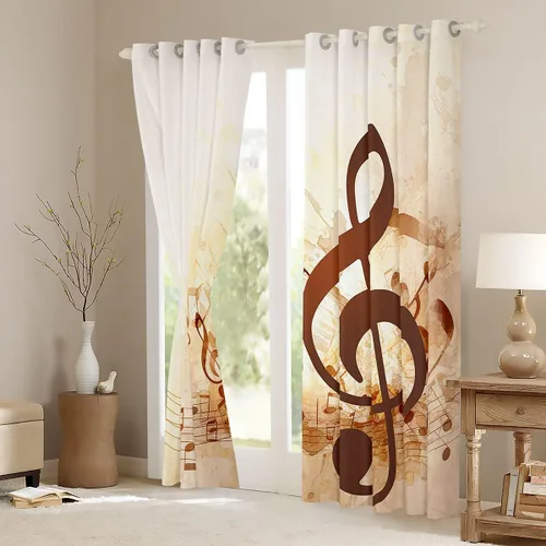 Miniatura 3 de Erosebridal - Paneles de cortina con notas musicales retro rotantes para ventana, cortinas estilo grunge de música rock para niños y adultos