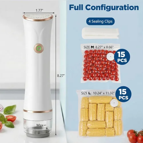 Miniatura 4 de Sellador al vacío compacto para alimentos con tanque visible, máquina selladora al vacío de mano, incluye 30 bolsas reutilizables, sella alimentos 6