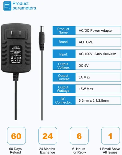 Miniatura 2 de ALITOVE 5V 3A 15W AC 100V ~ 240V a DC adaptador de fuente de alimentación convertidor 5.5X 0.098 in 0.217x0.083 in enchufe para WS2812B WS2811