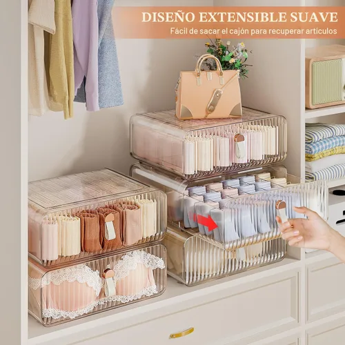 Miniatura 2 de Neprock Organizador de cajones de ropa interior, organizador apilable de brasier para armario, caja de almacenamiento de 1 celda de acrílico