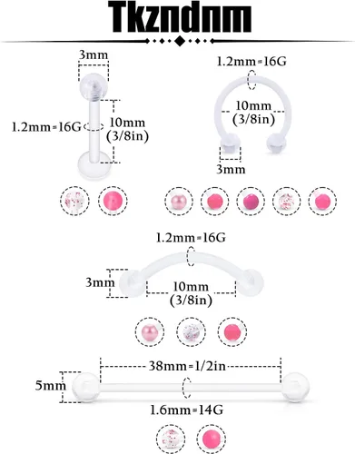 Miniatura 3 de Piercing de labios de plástico transparente/rosa/morado para cejas, sonriente industrial, joyería para cartílago, hélix, tragus daith, aretes