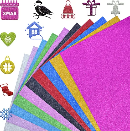 FEILIBAY 20 hojas de cartulina con purpurina multicolor, papel de cartulina de tamaño A4 para manualidades, decoraciones de cumpleaños y bodas,