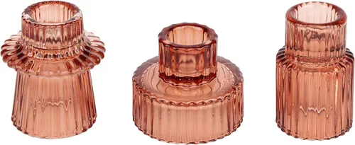 Miniatura 27 de Vixdonos Juego de 3 portavelas de cristal rosa para velas cónicas, velas de pilar y velas de candelita