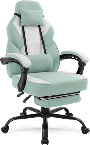 Miniatura 11 de Gaming Chair with Footrest Fabric Gaming Chair for Adults with Massage Lumbar Support, High Back Ergonomic Computer Chair, Pocket Spring Cushion