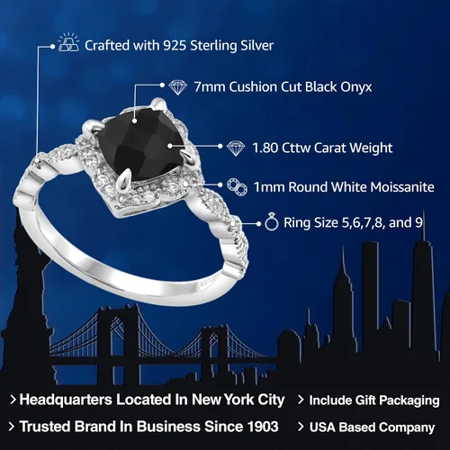 Miniatura 66 de Gem Stone King Anillo de compromiso solitario de moissanita blanca con piedra natal de corte cojín de 0.276 in para mujer, plata de ley 925