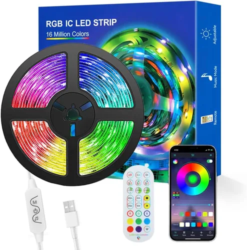 Miniatura 10 de WS2812b - Tira de luces LED direccionables individualmente de 9.8 pies, 30 píxeles/m, luces LED inteligentes, aplicación Bluetooth, control remoto