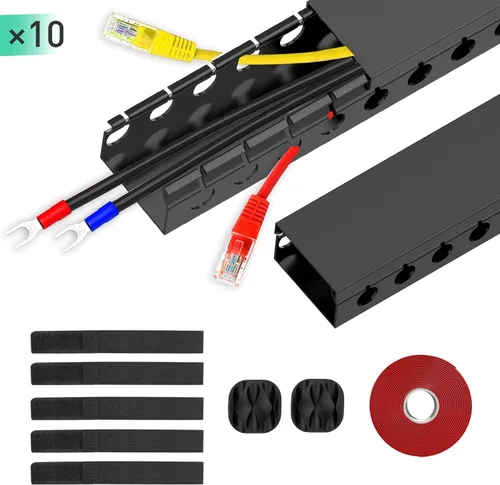 Miniatura 2 de ENONCI Kit Actualizado de Canaleta para Cables - 154 (10x15.4) Pulgadas de Cubiertas de Ranura Abierta para Cables, Sistema de Gestión de Cables