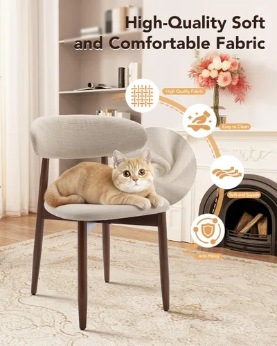 Miniatura 3 de Juego de 2 sillas de comedor, sillas de comedor tapizadas de granja, sillas de cocina de tela moderna con patas de madera maciza, color beige