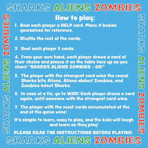 Miniatura 5 de Sharks Aliens Zombies: divertido juego de cartas para niños jugado como tijeras de papel de roca, guerra para la familia, juego de noche, regalo