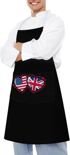 Miniatura 4 de Delantales de corazón con bandera estadounidense y británica para hombres/mujeres, delantales impermeables para adultos, delantales para el hogar