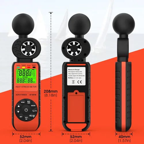 Miniatura 2 de Anemómetro medidor de estrés por calor, termómetro de globo de bombilla húmeda para exteriores WBGT para velocidad del viento/humedad/alarma WBGT