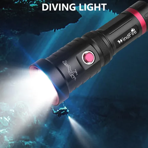 Miniatura 3 de WINDFIRE Linterna de buceo, 5000 lúmenes, luz de buceo súper brillante, 3 modos, IPX8 impermeable, linterna subacuática, linterna de buceo
