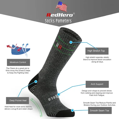 Miniatura 4 de Calcetines acolchados de lana merina para hombre, para senderismo, senderismo, senderismo, suaves, acogedores, ajuste térmico, control de humedad