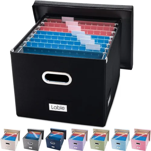 Miniatura 8 de PRANDOM Caja Organizadora de Archivos - Juego de 2 Cajas Plegables Decorativas de Lino para Almacenamiento de Archivos Colgantes con Tapas para Gris