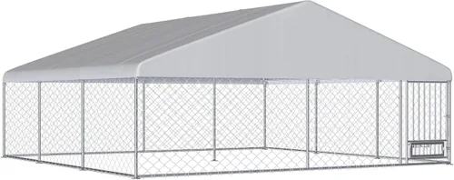 Miniatura 8 de 10FT x 10FT Outdoor Dog Kennel with Roof, Outside Dog Run Fence with Rotated Dog Bowls, Large Dog House Pen Enclosure with Secure Lock&Textilene Door