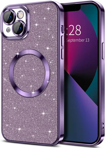 Miniatura 77 de Hython Funda para iPhone 13 Pro Max con purpurina, fundas magnéticas transparentes para teléfono con protector de lente de cámara