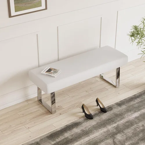 Miniatura 8 de JIEXI Banco de dormitorio con extremo de cama, banco tapizado, esquinero para interiores, reposapiés pequeño con patas de metal, para cocina, Negro