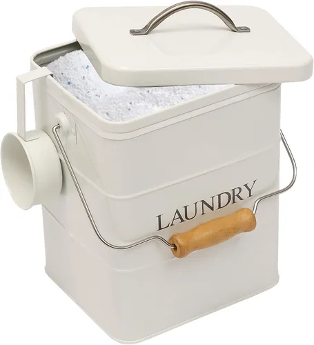 Miniatura 8 de Contenedor de polvo para ropa sucia, lata de almacenamiento de polvo de lavado con cuchara, tapa hermética y asas, caja de almacenamiento de Negro