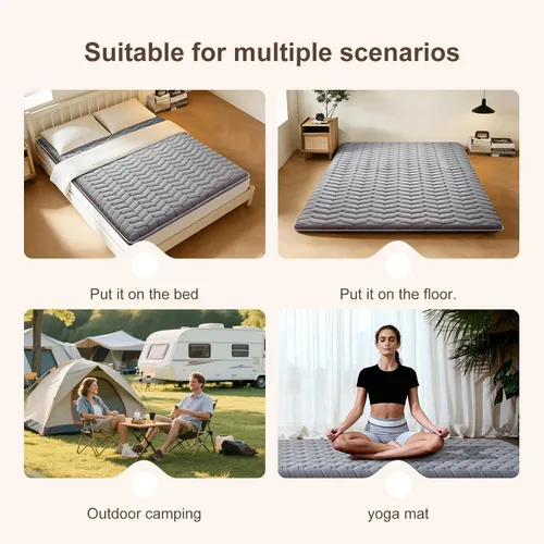 Miniatura 7 de Colchón de piso japonés de espuma premium Futón de tamaño completo 54"x 80", colchón de piso 100% de espuma de alta densidad cómodo, almohadilla Gris