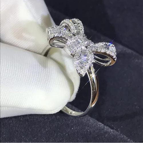 Miniatura 5 de Anillo de plata de ley 925 brillante con piedras preciosas de diamantes de circonita cúbica, anillo de mariposa de diamantes de circonita cúbica