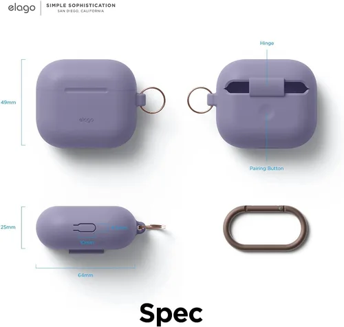 Miniatura 9 de elago Funda de silicona compatible con AirPods de tercera generación, compatible con AirPods 3, mosquetón incluido, soporta carga inalámbrica