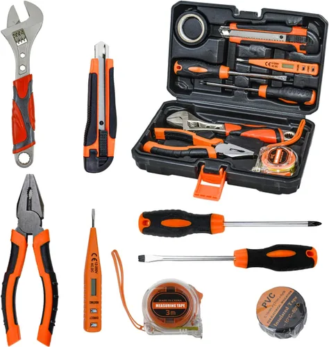 Miniatura 7 de Kit de herramientas manuales para el hogar y caja de herramientas portátil que incluye llave, cuchillo utilitario, destornillador. Juego