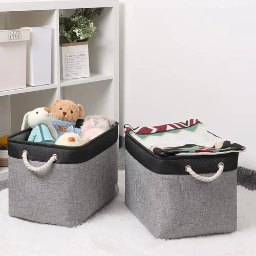 Miniatura 8 de Bidtakay Cestas de almacenamiento de tela con asas [paquete de 2] organizador de lona grande de 16 x 11.8 x 11.8 pulgadas, canastas altas plegables