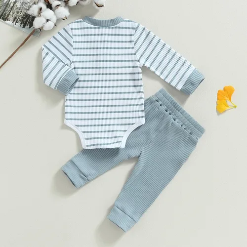 Miniatura 7 de Ropa de bebé recién nacido, ropa de punto acanalado, manga larga, pantalones de algodón sólido, trajes de otoño e invierno, 2 piezas