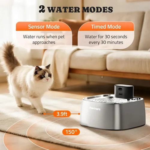 Miniatura 2 de Fuente de agua para gatos sin bombeo, dispensador automático inalámbrico de agua para gatos y perros, 108 oz/3.2 L, fuente Pawtners para mascotas