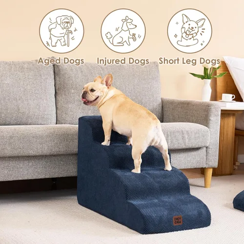 Miniatura 4 de EHEYCIGA Escaleras curvas para perros para camas altas de 19.7" de alto, 4 escalones para perros pequeños y gatos, escaleras para mascotas