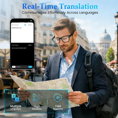 Miniatura 4 de Lentes inteligentes AI con cámara de 8 MP, grabación de video de 1080P y fotos HD para hombres y mujeres, gafas Bluetooth de audio de oído abierto